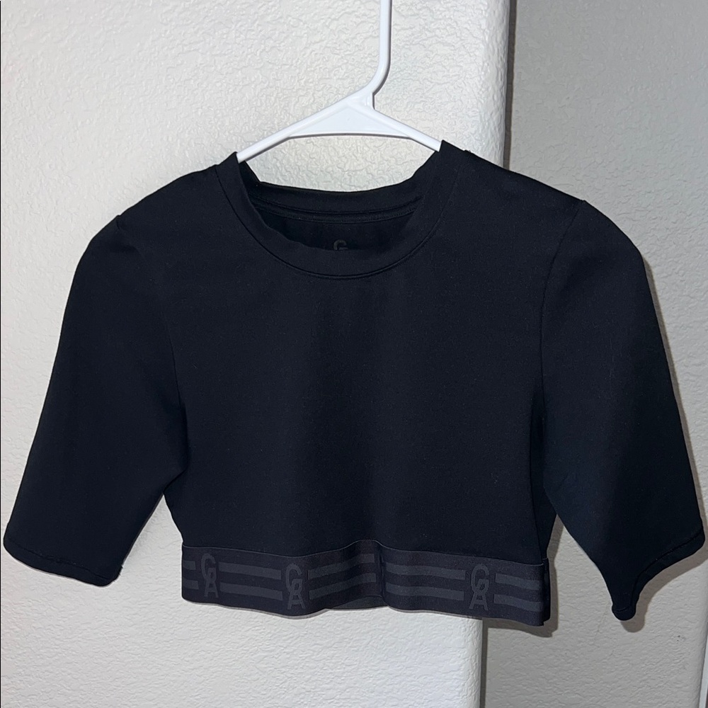 Good American Black Cropped Short Sleeve Top